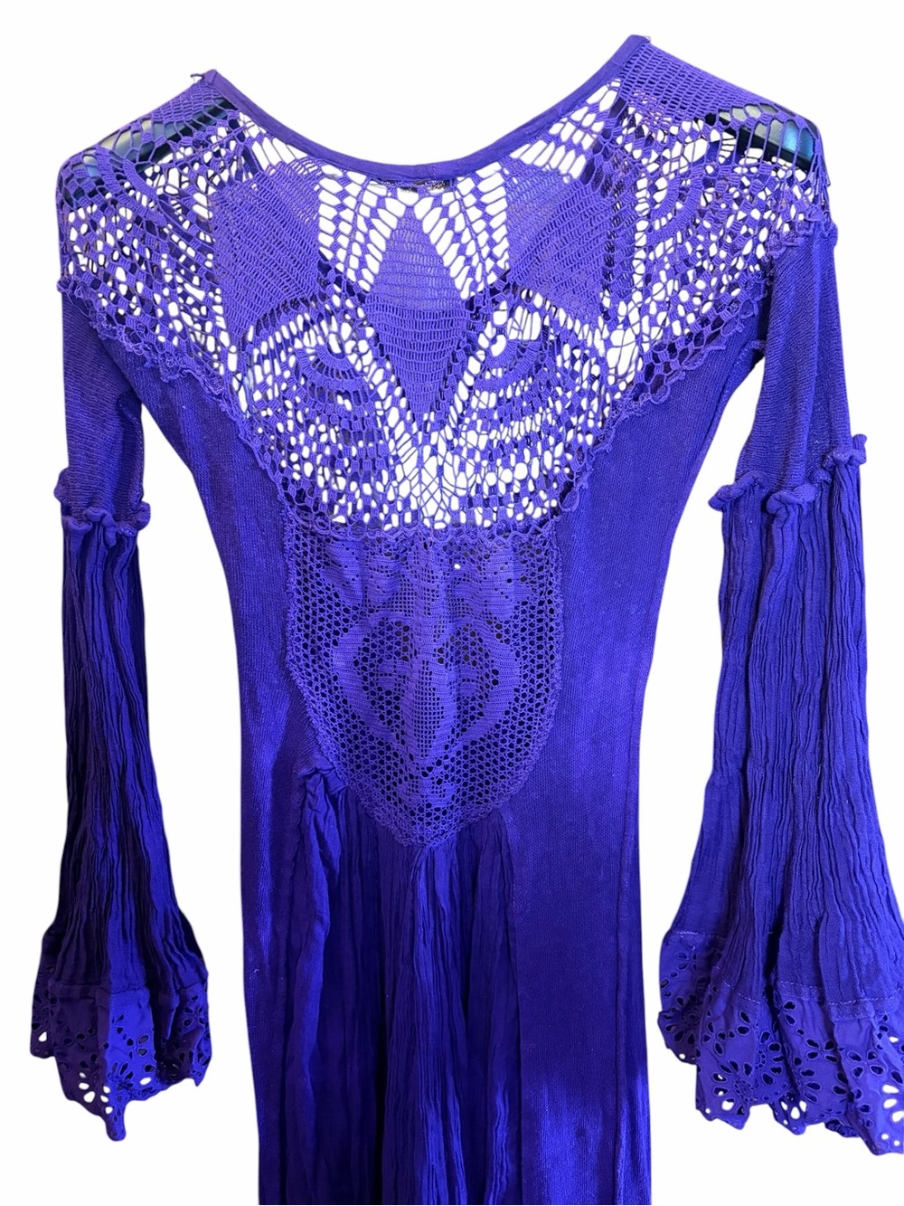 Rare! Sestra Moja Honeywood Vintage Handmade Crochet Bell Sleeve Maxi Dress Tall - Picture 13 of 17